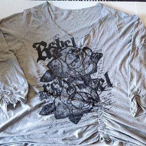 Lane Bryant 26/28 Grey Scrunch 3/4 length shirt lace Rebel